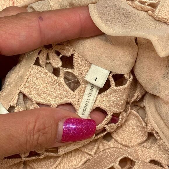 Sandro Paris Pink Geometric Crocheted Lace V-Neck Mini Dress Size 1 (4US) - Picture 7 of 14